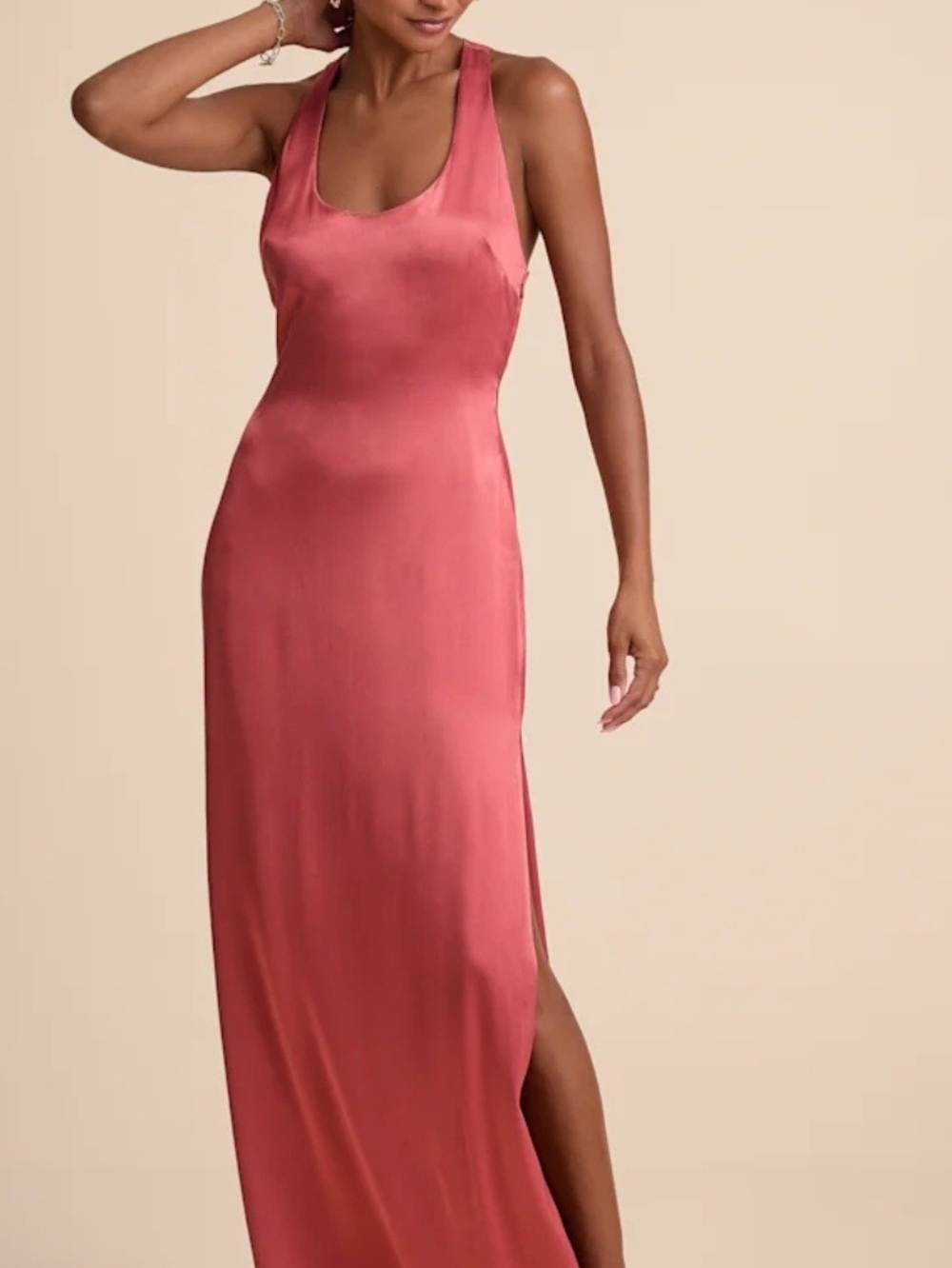 NWT Lulus Organa Rusty Rose Satin Racerback Maxi Dress Size XS Formal